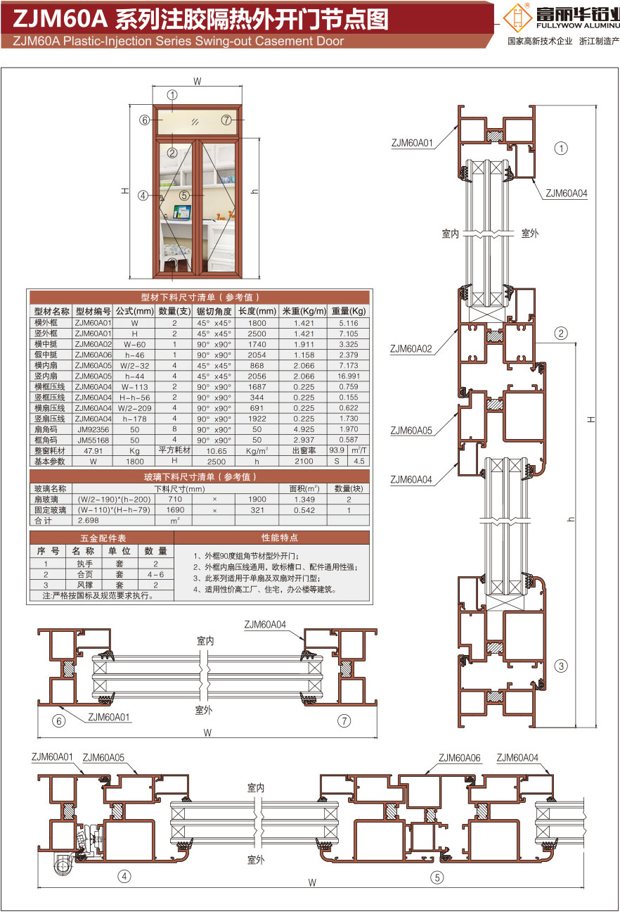 ZJM60A Series glue injection heat insulation external door