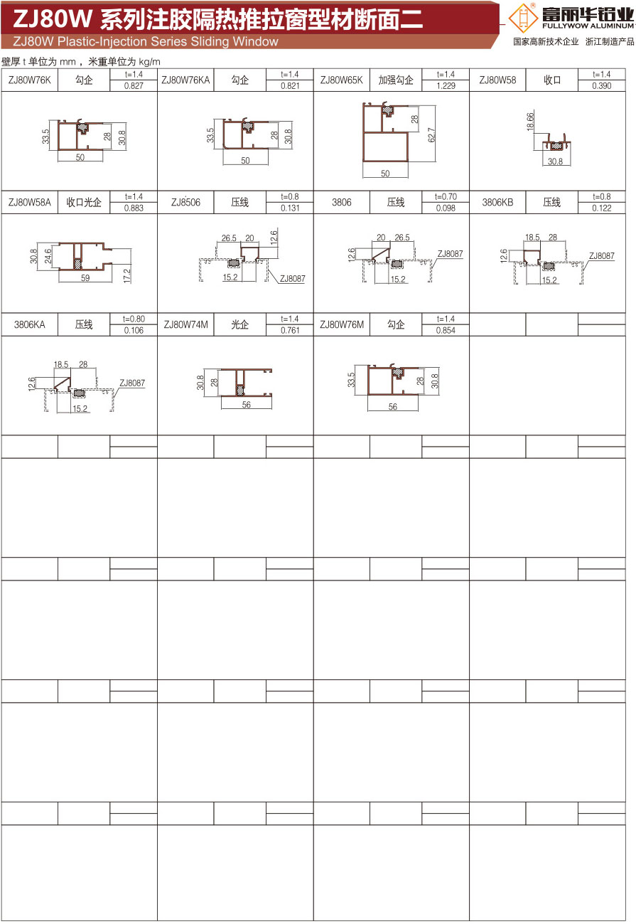 ZJ80W Series glue injection heat insulation sliding window