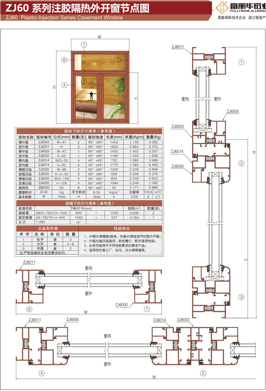 ZJ60 Series glue injection heat insulation casement window