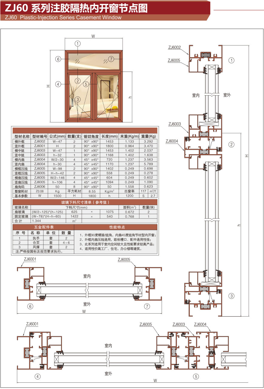 ZJ60 Series glue injection heat insulation casement window