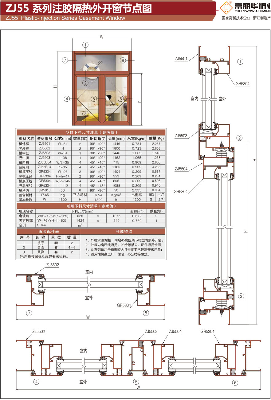 ZJ55 Series glue injection heat insulation casement window