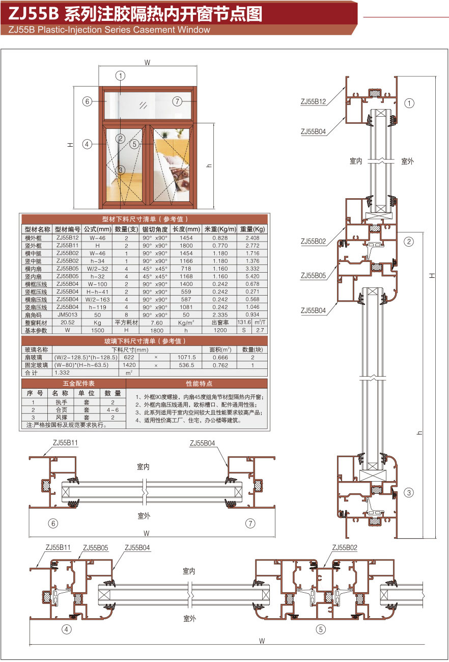 ZJ55B Series glue injection heat insulation casement window