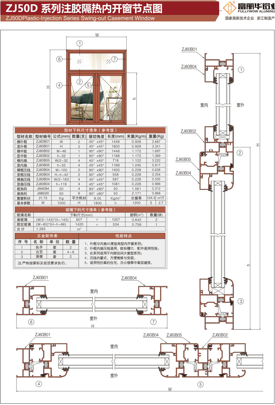 ZJ50D series glue injection heat insulation casement window