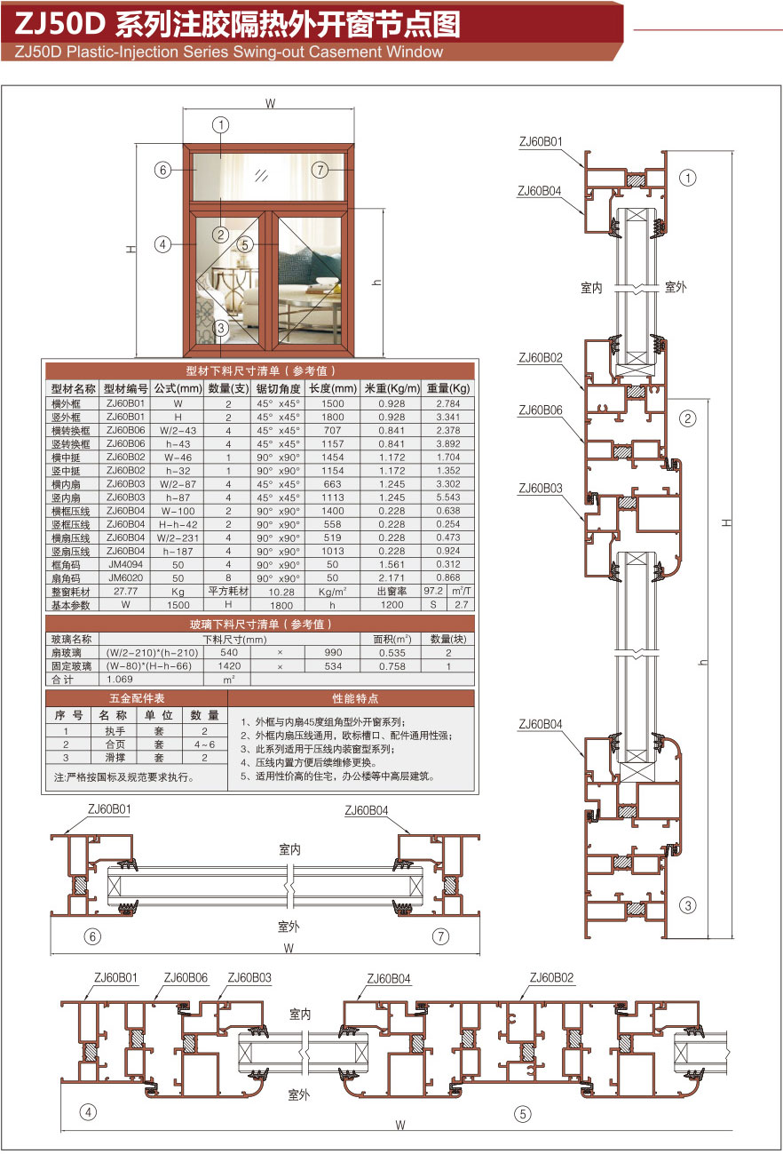 ZJ50D series glue injection heat insulation casement window