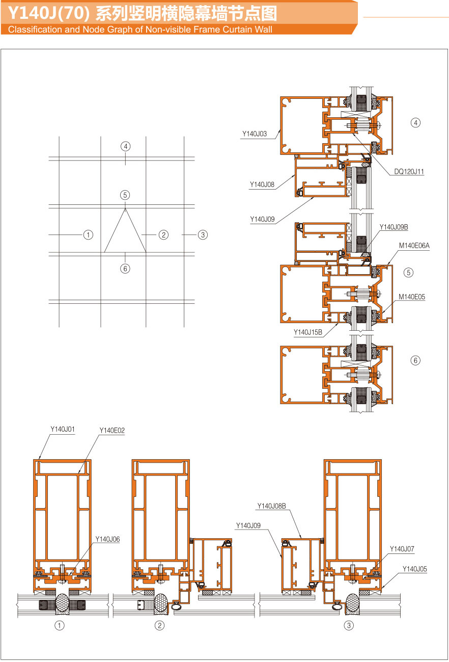 Y140J(70) Series vertical open horizontal hidden curtain wall