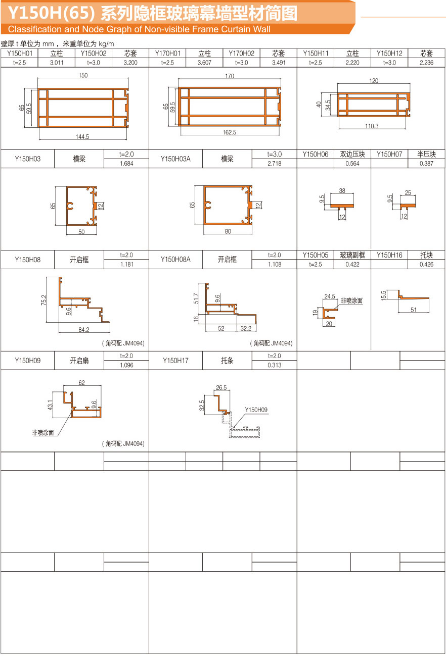 Y150H(65) Series hidden frame glass curtain wall